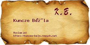 Kuncze Béla névjegykártya